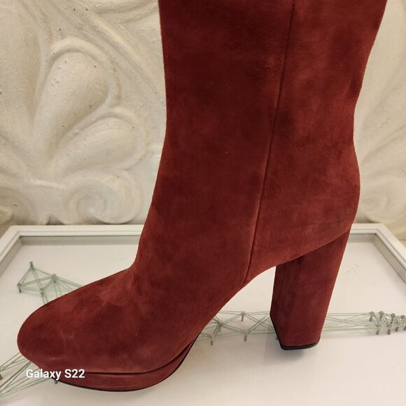 Michael Kors Frenchie Brandy Red Suede Block Heel Platform Ankle Booties NIB. - Picture 5 of 12